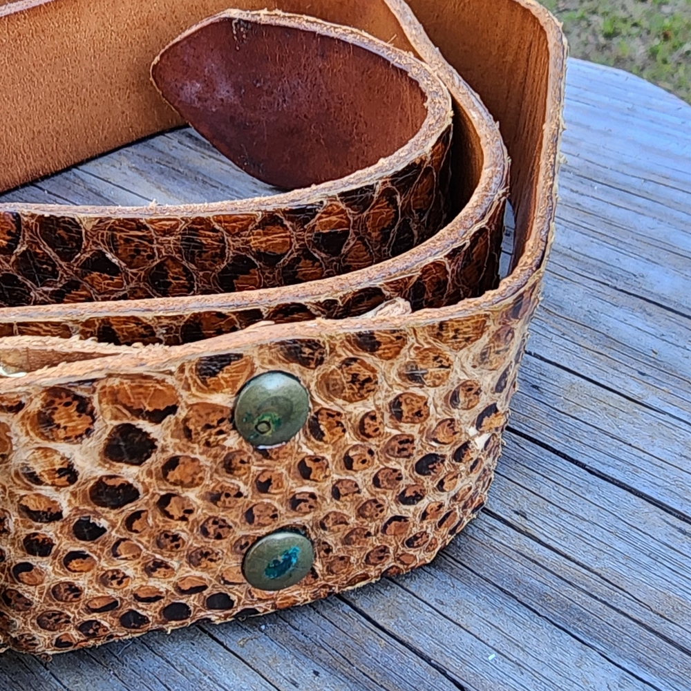 Python Leather Western Belt with K of C With Brass Buckle - Picture 2 of 10